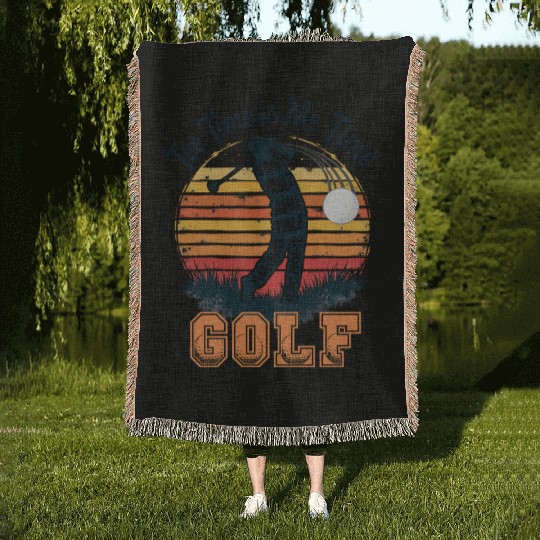 Golf Swing Typography - Vintage Golfer Design Woven Blankets