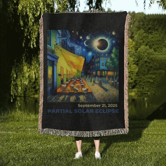 Partial Solar Eclipse Night Scene Art September Woven Blankets
