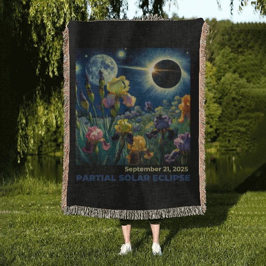 Partial Solar Eclipse Cosmic Floral Night on Woven Blankets