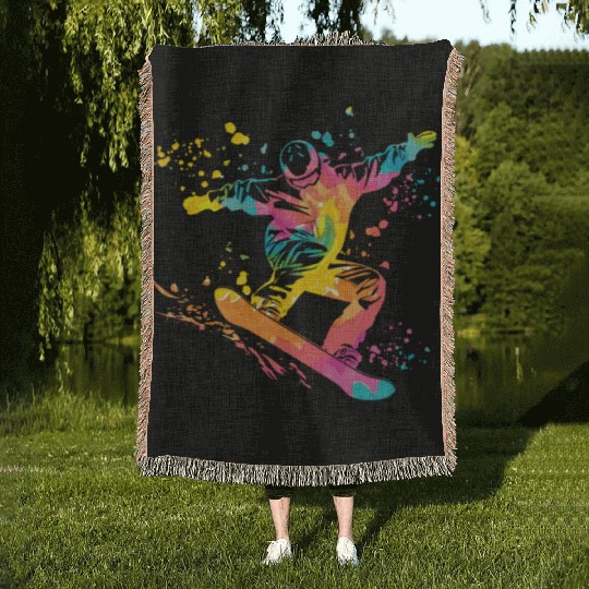 Snowboarder Snowboard Snowboarding Woven Blankets