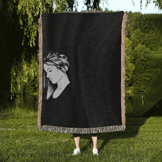 sad girl Woven Blankets