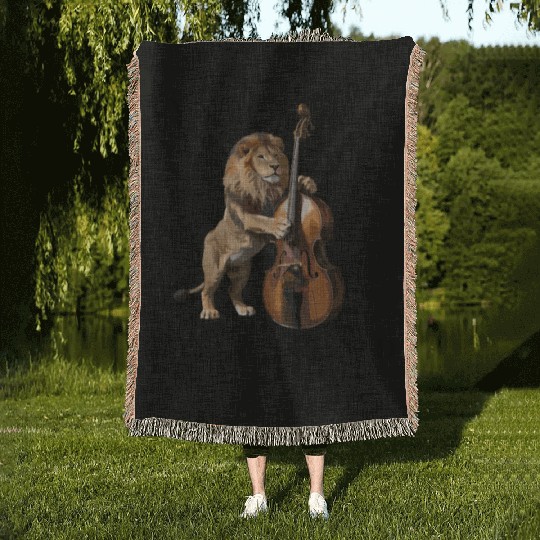 Double Bass Deeply Relaxed Lion Music Woven Blankets
