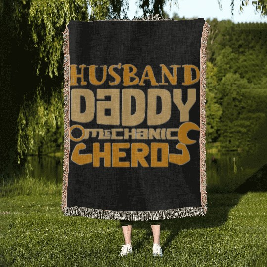 Husband Daddy Mechanic Hero Graphic Woven Blankets