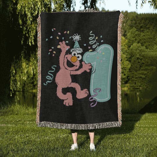 Sesame Street Birthday Design With Elmo One Year Woven Blankets