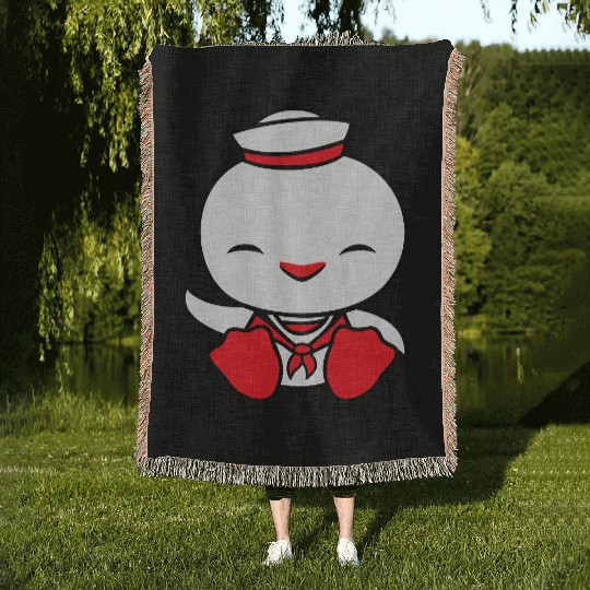 Duck sailor sailor hat waving happily fisherman Woven Blankets