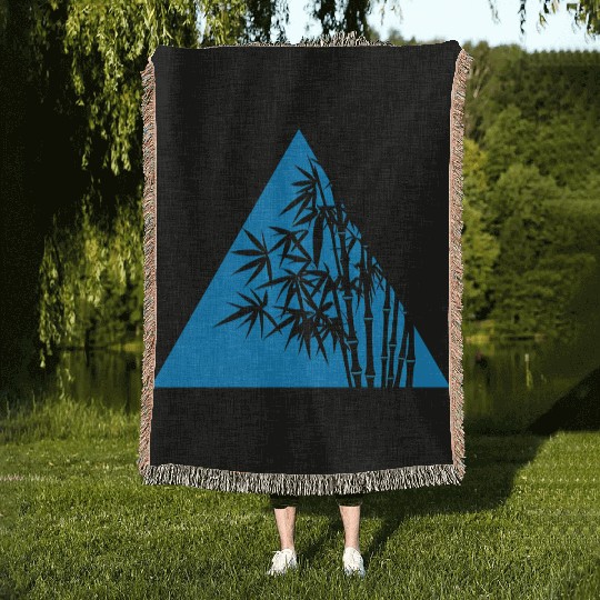 A Blue Triangle and Bamboo Woven Blankets