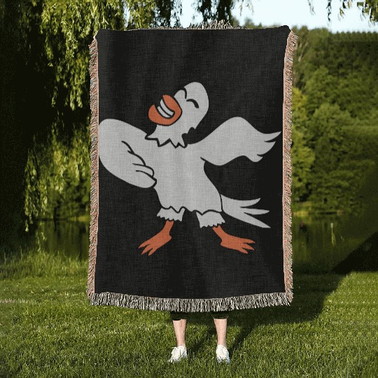 Seagull bird dances happily celebrates cheerful Woven Blankets