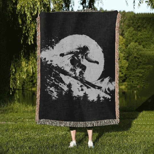 Snowboarding Girl Drawing Woven Blankets