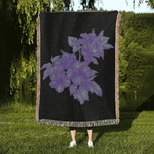 vintage hibiscus flowers Woven Blankets