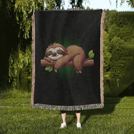 Cute Sleeping Sloth Woven Blankets