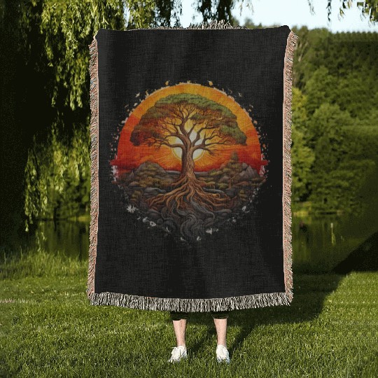 Tree of Life Long Woven Blankets