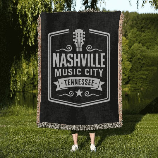Nashville Music City Guitar Tennessee Woven Blankets