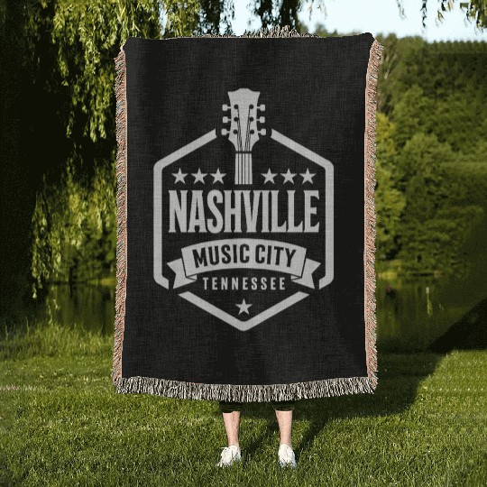 Nashville Music City Guitar Tennessee Woven Blankets
