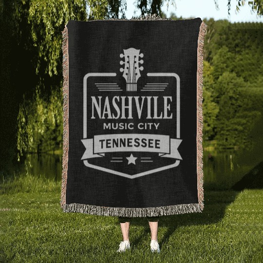 Nashville Music City Guitar Tennessee Woven Blankets
