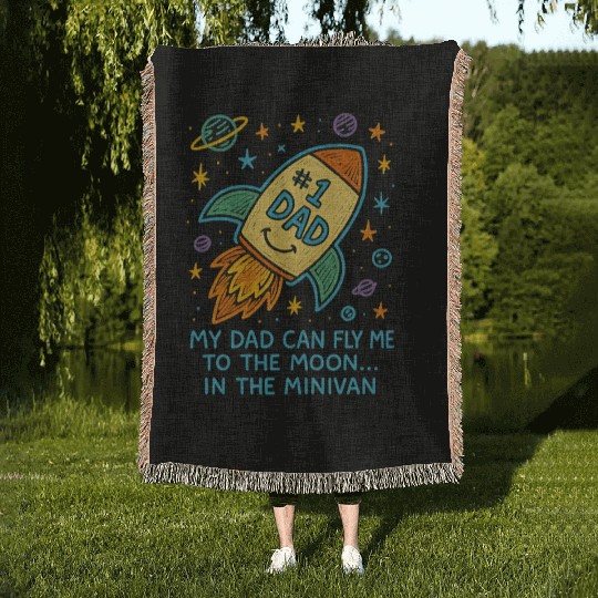 Dad Can Fly Me To The Moon Rocket Fathers Day Woven Blankets