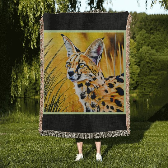 Vivid Cheetah in Golden Savannah Artwork Woven Blankets