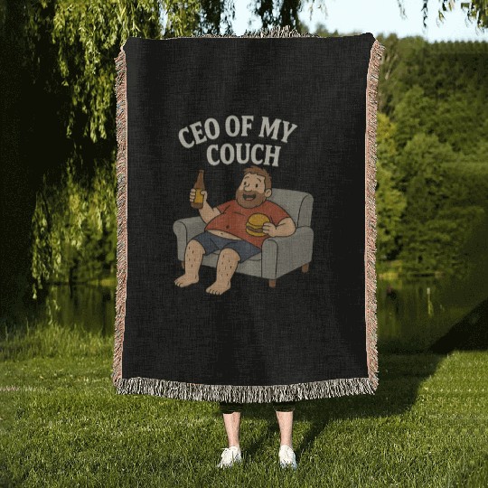 CEO of My Couch – Funny Lazy Day Beer & Burger Woven Blankets