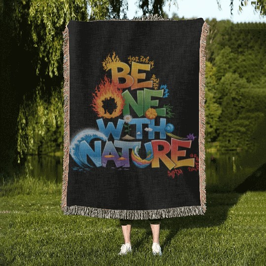 Be One With Nature Typography Woven Blankets