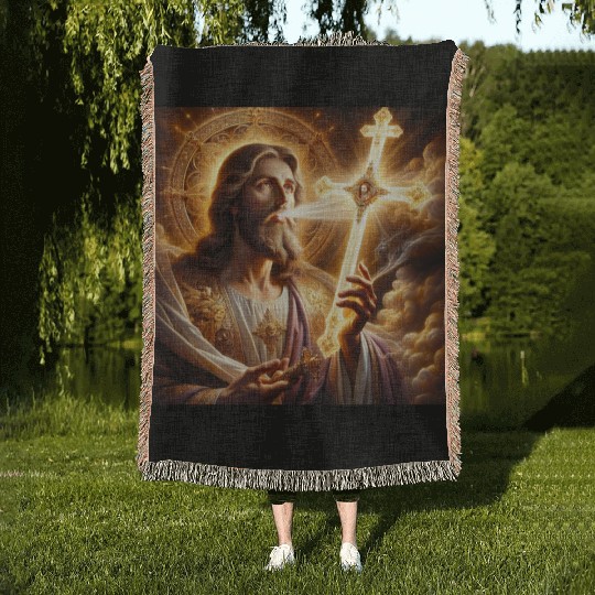 Jesus with Divine Light Woven Blankets