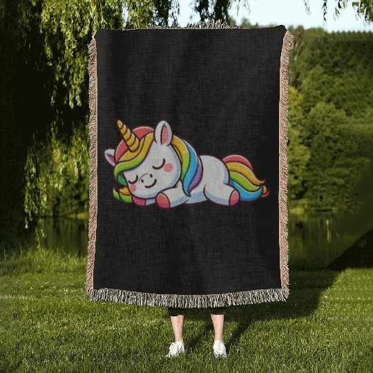 Sleepy Rainbow Unicorn Woven Blankets