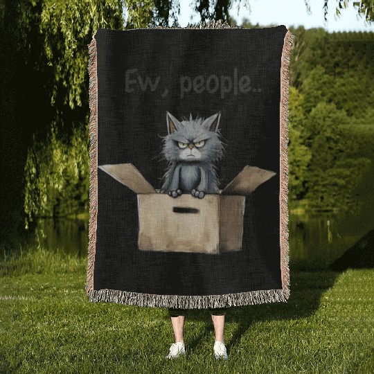 Ew people; cat; cat lovers; funny cat; cranky; Woven Blankets