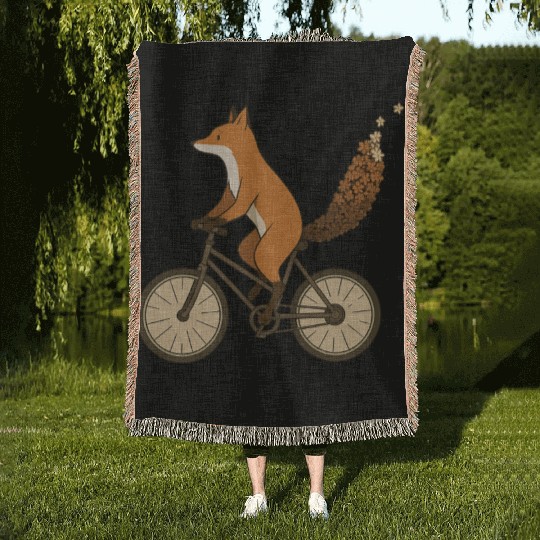 Fox Bicycle Woven Blankets