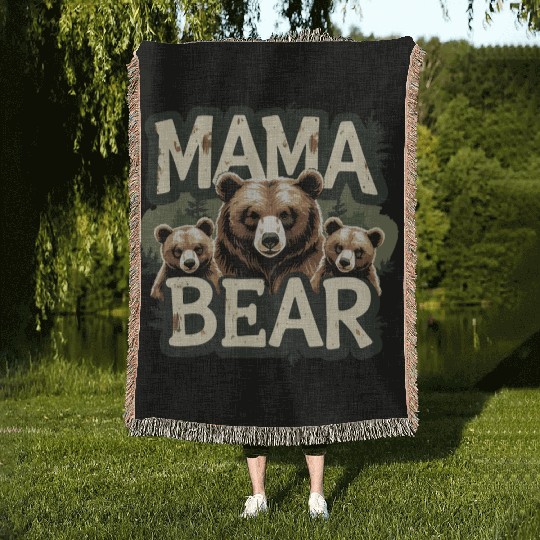 Mama Bear & Cubs Rustic Woven Blankets for Moms