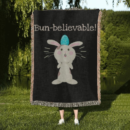 Bun-believable Funny Surprised Bunny Easter Egg Woven Blankets