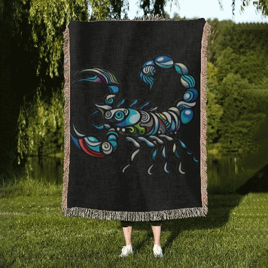 psychedelic scorpion Woven Blankets