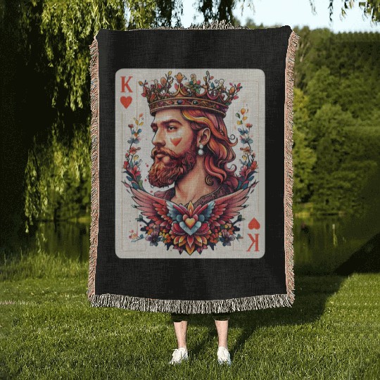King of Hearts Card Illustration Woven Blankets