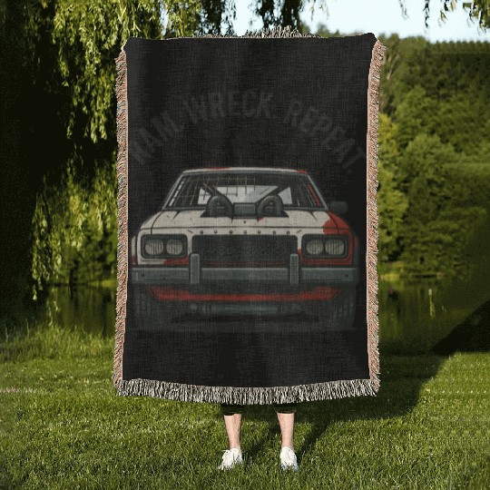 Ram Wreck Repeat Demolition Derby Design Race Car Woven Blankets