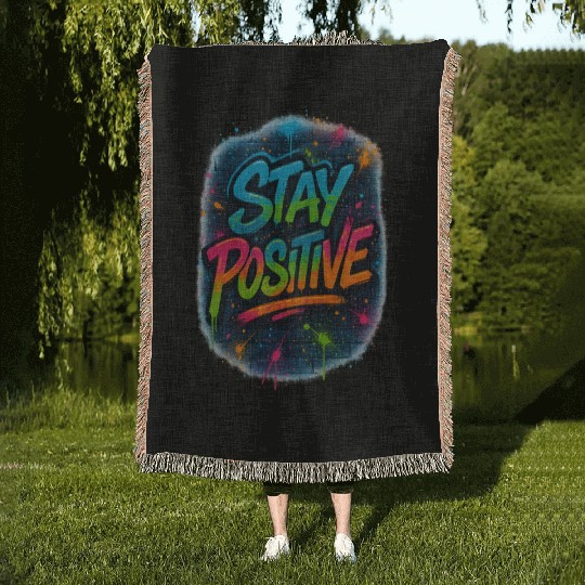 Graffiti Style Stay Positive Urban Art Woven Blankets