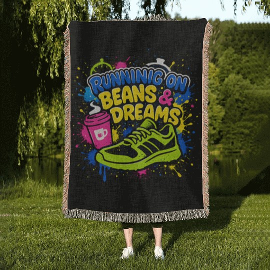 Beans And Dreams Graffiti Runner Splash Coffee Woven Blankets
