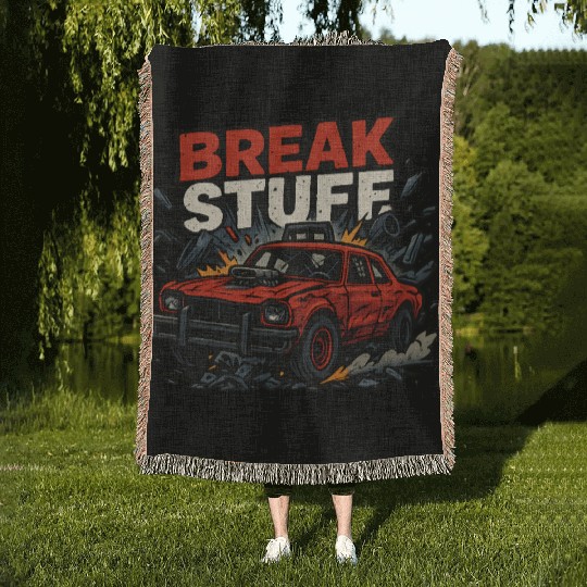 Break Stuff - Crash Racing Woven Blankets Derby Car Design