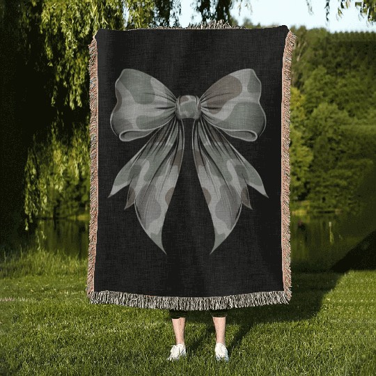 Coquette Bow Camouflage Hunting Hunter Hog Deer Woven Blankets
