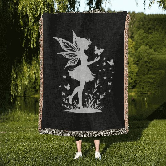 Enchanting Fairy with Flowers and Butterflies Woven Blankets
