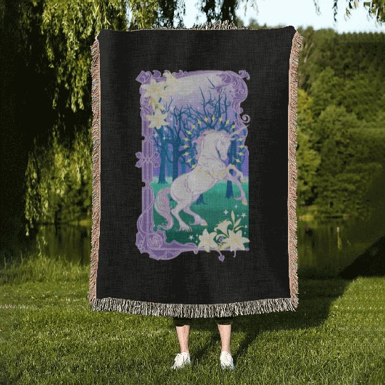 Unicorn fantasy lilac moon Woven Blankets