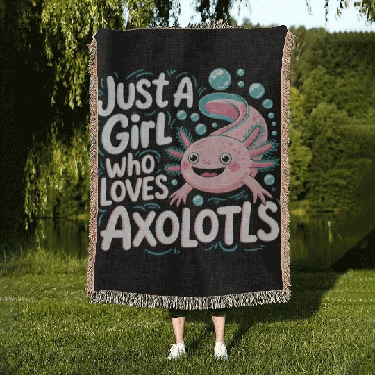 Whimsical Axolotl Love Design Woven Blankets