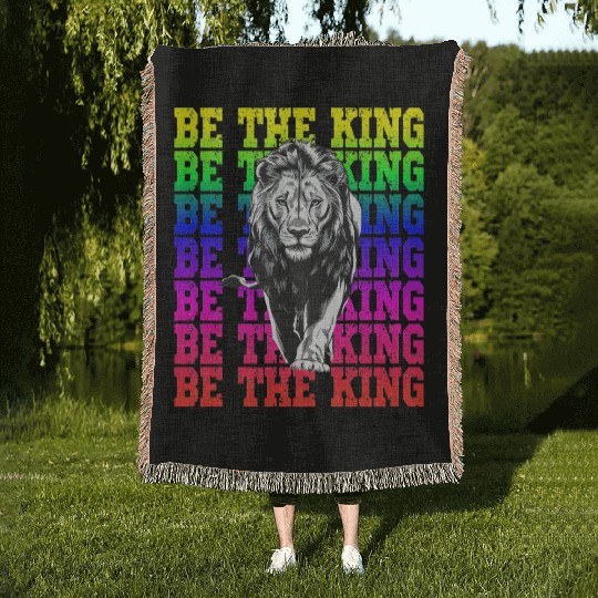 Be The King Lion Rainbow Pride Empowerment Woven Blankets
