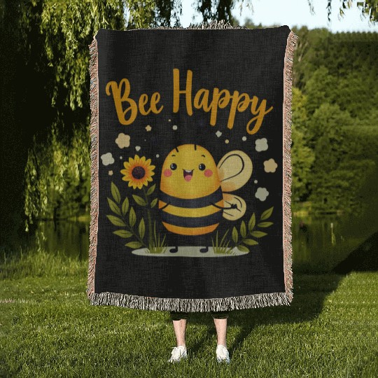 Happy Beekeeping Bee with Sunflower Joy Woven Blankets