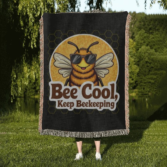 Cool Beekeeper Bee with Sunglasses Woven Blankets