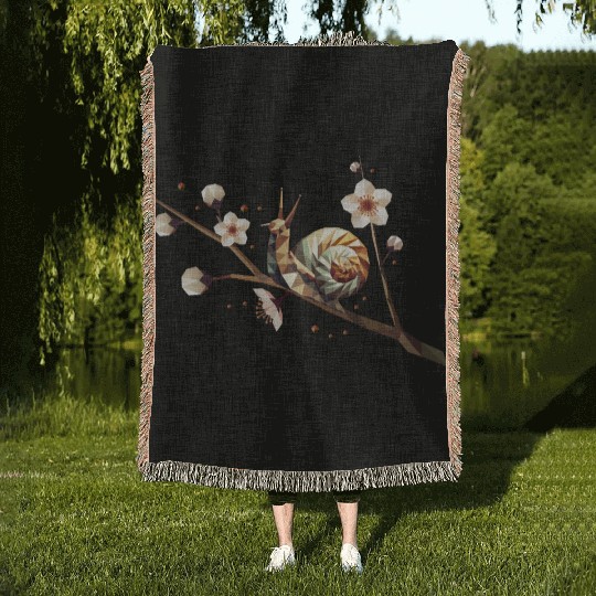 Snail on a Flowering Branch – A Spring Motif Woven Blankets