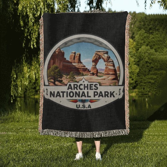 Arches National Park USA Logo Woven Blankets