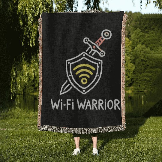 Wi-Fi Warrior Fun Tech Shield Design Nerd Tech Fun Woven Blankets