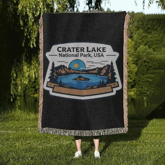 Crater Lake National Park Southern Oregon USA Logo Woven Blankets