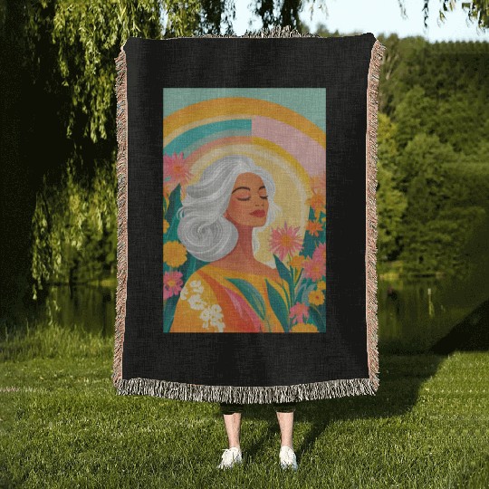 Pastel Abstract Illustration Design of a Woman Woven Blankets