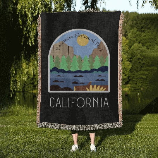 Retro Yosemite National Park California Woven Blankets