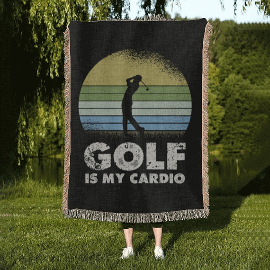 Golf Is My Cardio Vintage Sunset Silhouette Woven Blankets