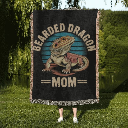 Retro Pogona Reptile Herpetology Mom Bearded Woven Blankets