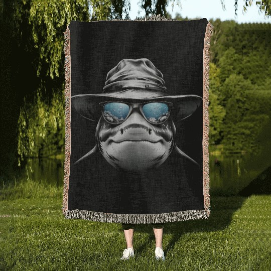 Shark Face with Bucket Hat Woven Blankets